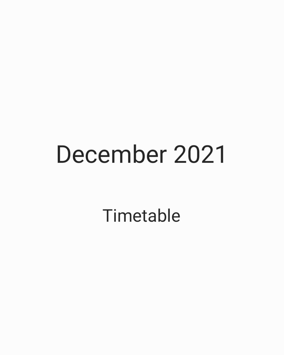 December Timetable